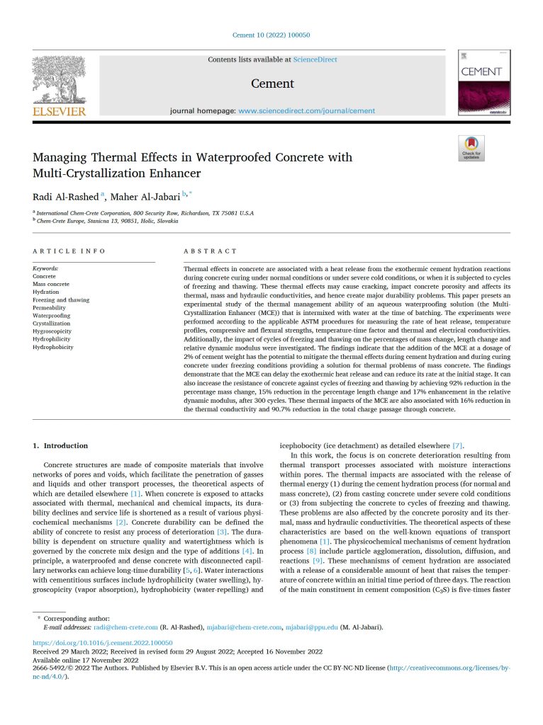 Managing Thermal Effects in Waterproofed Concrete with Multi-Crystallization Enhancer